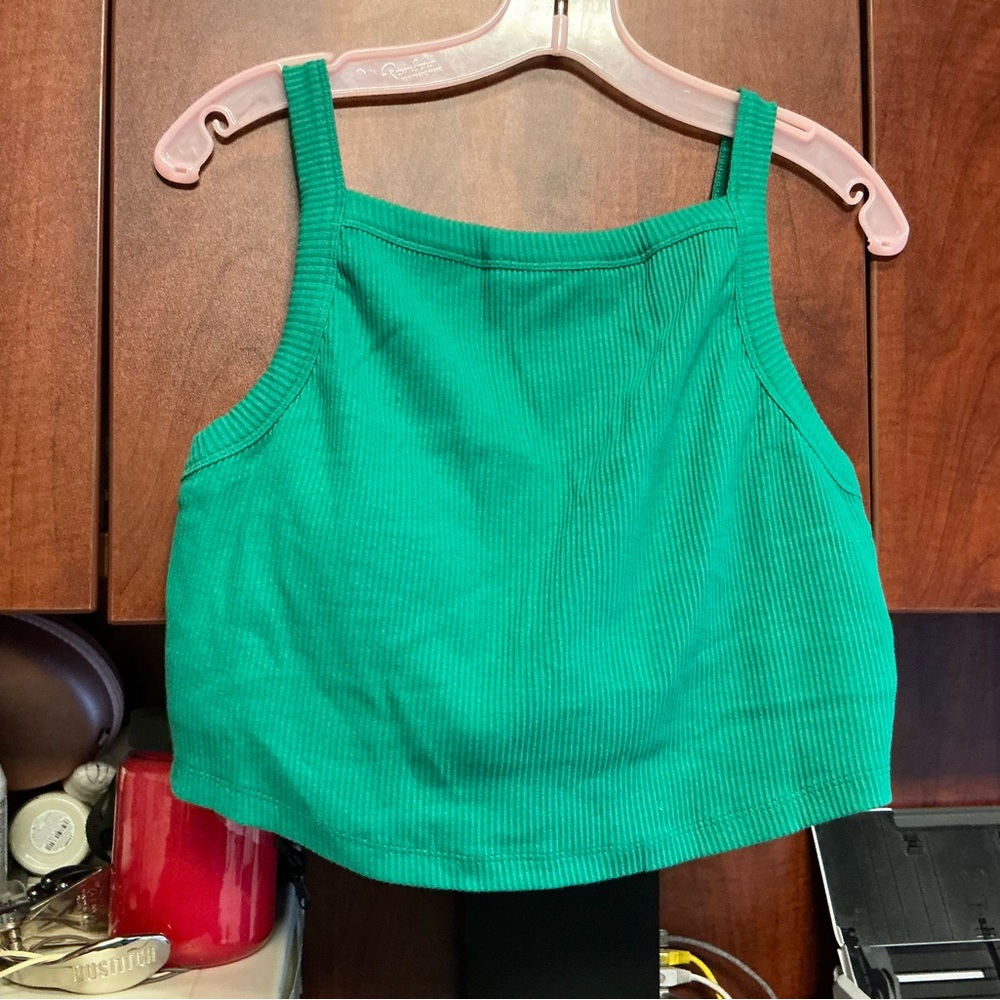 Green Ribbed Women's Crop Top